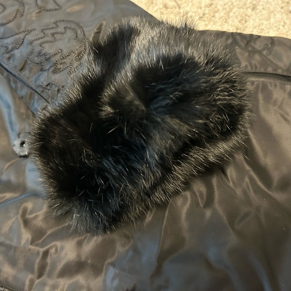 Ebene by Patrick Assuline Rabbit Fur trim pattern trench size 10 Excellent cond - Picture 13 of 16